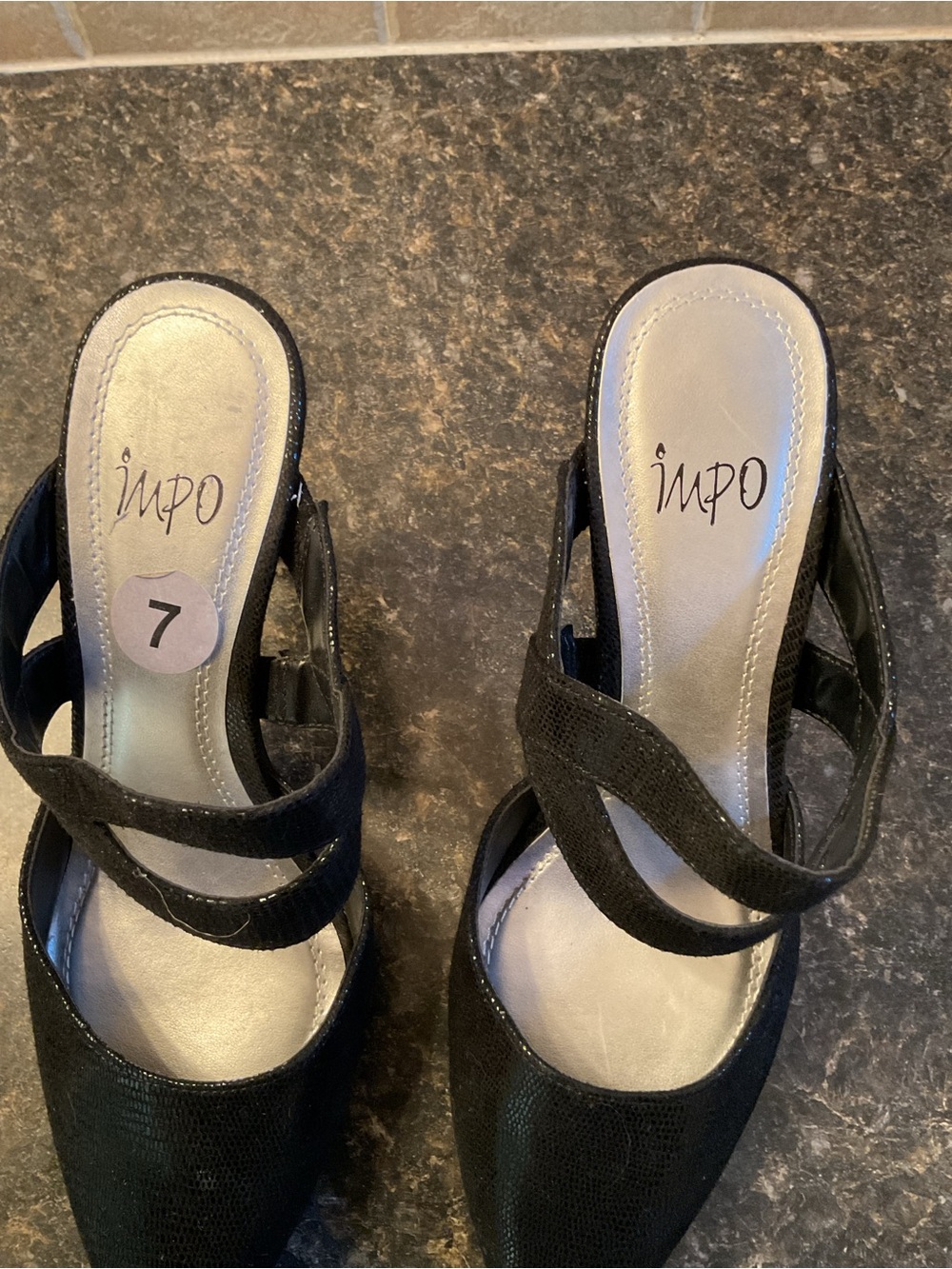 Impo Black Pointed Toe Slip-On Heels with Crisscross Straps - Picture 2 of 6